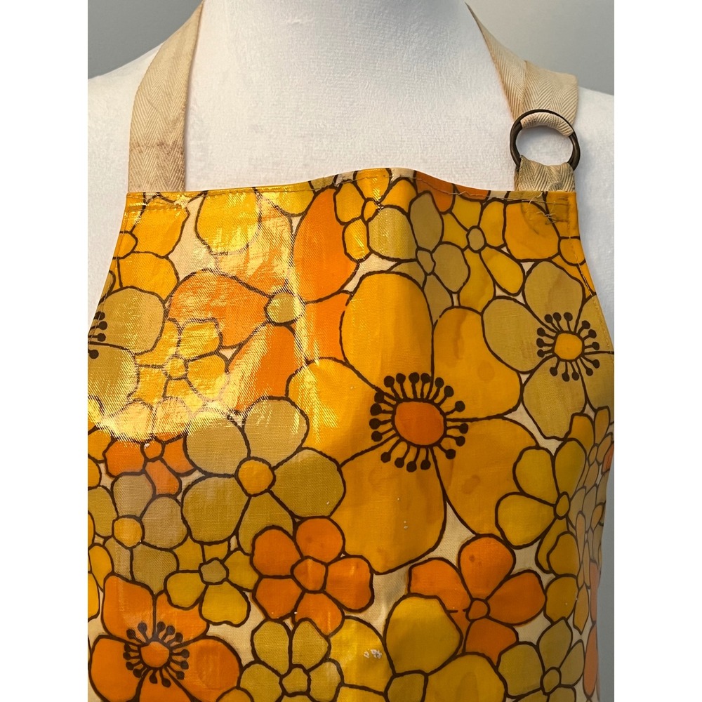 Vintage Jebina Designs Apron Orange Yellow Floral Oilcloth PVC Made in England - Picture 2 of 11
